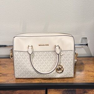 Michael Kors Cream and Light Tan Signature Satchel